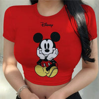 Party Woman Clothes Sexy Women's T-shirt Slim Fit Crop Top Print Y2k Tight Fashion Blouses 2022 Mickey T-shirts Minnie Mouse 3XL