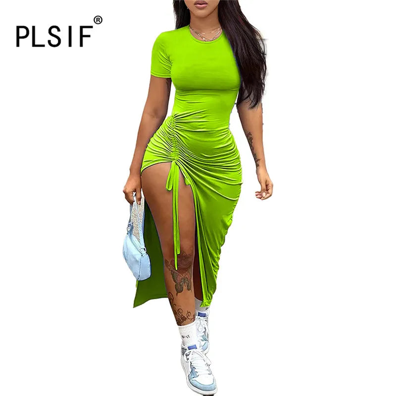 New Fashion O-Neck Short Sleeve High Waist Slim Dress Fashion Beach Party Party British Sexy Women's Dress Vestidos