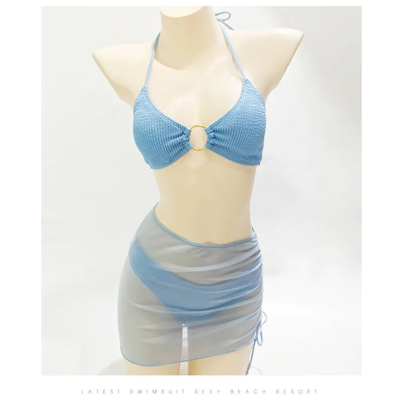 Women's Sexy Bikini European and American Swimsuit Neck Hanging Three Piece Set Split Bikini Swimsuit Women's Bikini