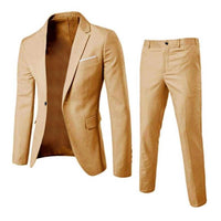 Sexy 2Pcs/Set Groom Suit Pure Color Wedding Blazer Pant Set Slim Men