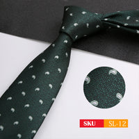 Luxury 8CM Mens Necktie Dark Green Color Dot Plaid Stripes Ties For Man Groom Jacquard Woven Neck Tie For Business Party