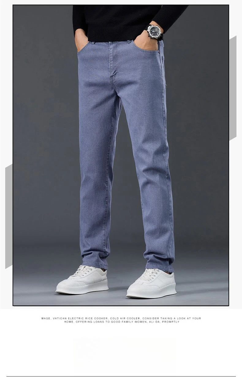 Male Brand Jeans Clothing Light Luxury Stretch Looes Fit Pants Comfortable Soft Business Fashion Straight Casual Denim Trousers