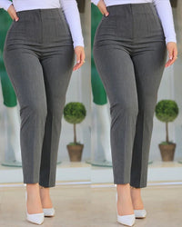 Women Pants High Waist Solid Pockets Pencil Pants Ankle Length Slim Fit Office Lady Zipper Flat Summer 2024 Slight Strech