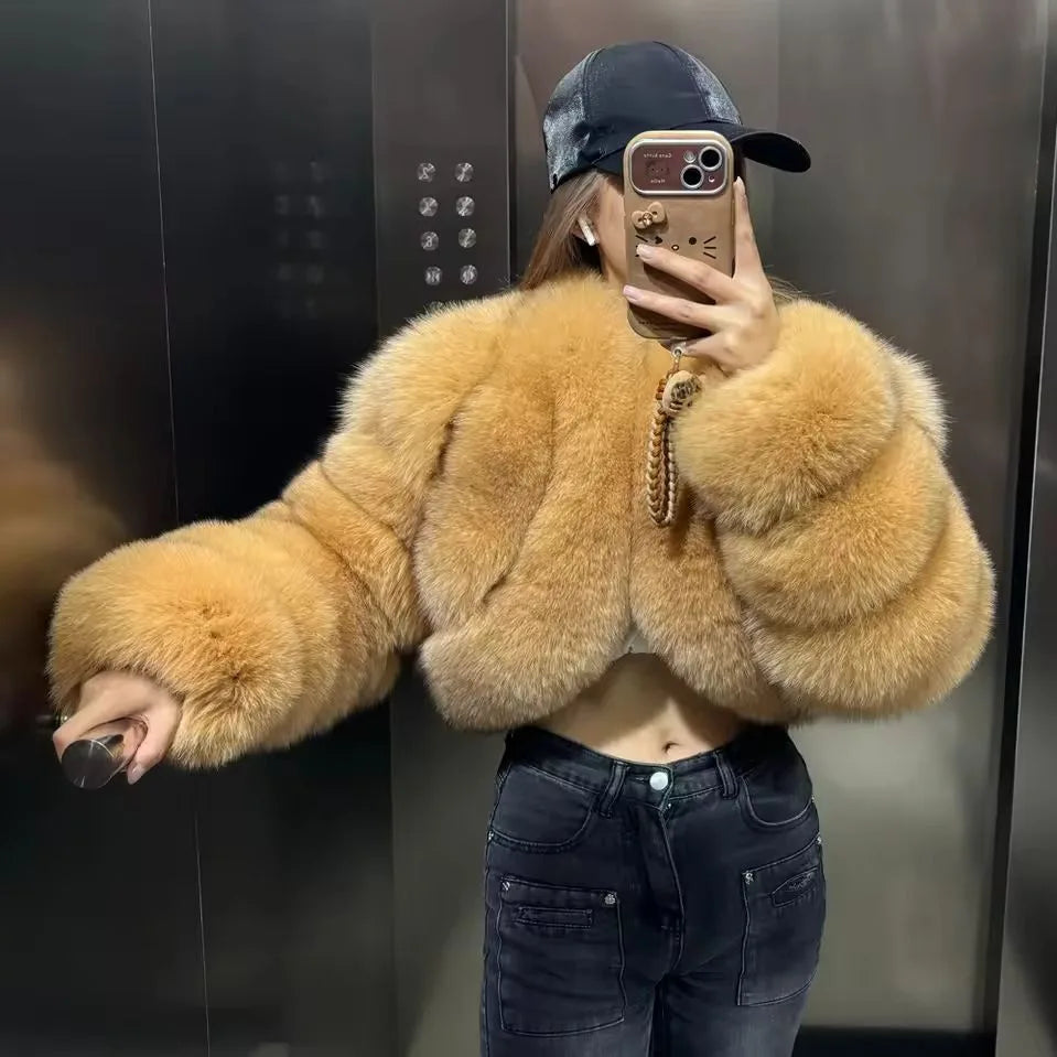 Warm Faux Fur Coats Women Short Overcoats Loose O Neck Long Sleeves Covered Button Straight Work Y2k Casual 2025 Autumn Winter