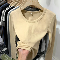 Spring 2025 Sexy Texture Pit Stripe Slim Knit Long Sleeve Women's T-shirt New O Neck Women's Tops Casual Women's Tops