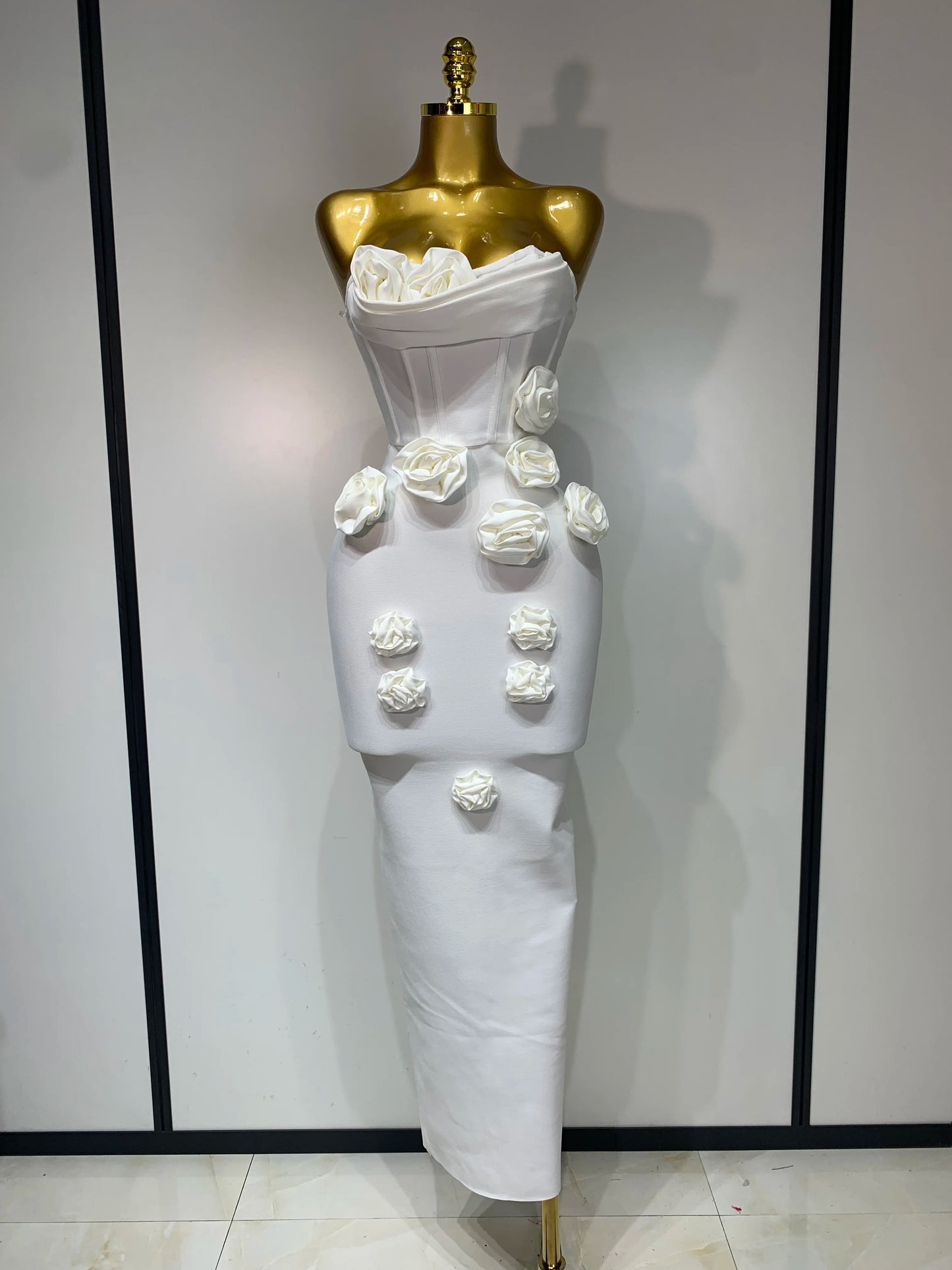 Women Celebrity Sexy Strapless Backless Flower Maxi Long Bodycon Bandage Dress 2025 Elegant Birthday Evening Club Party Dresses