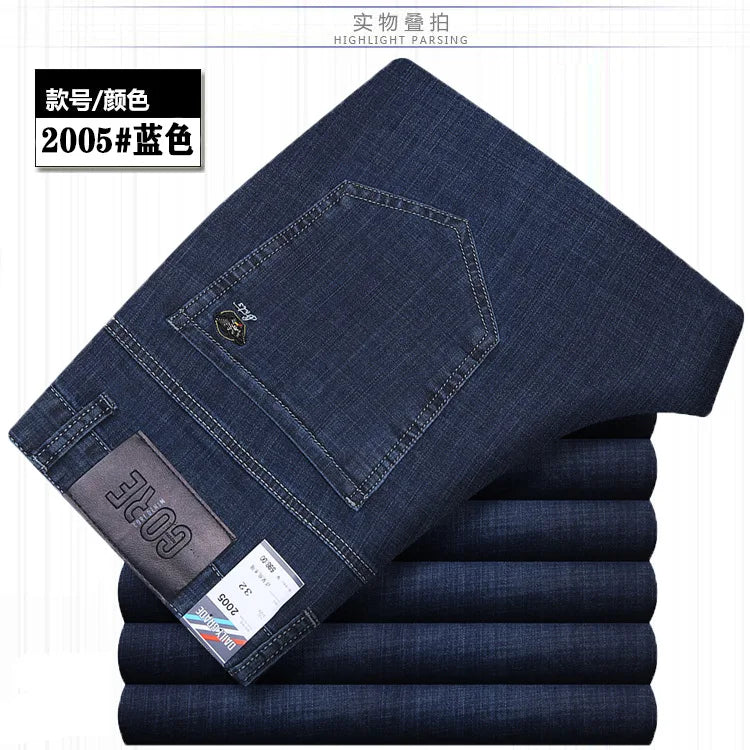 Summer Thin Denim Jeans For Men Straight Loose Stretch Casual Pants Men Blue Black Gray Trousers Mens Jean Clothing Size 40 42
