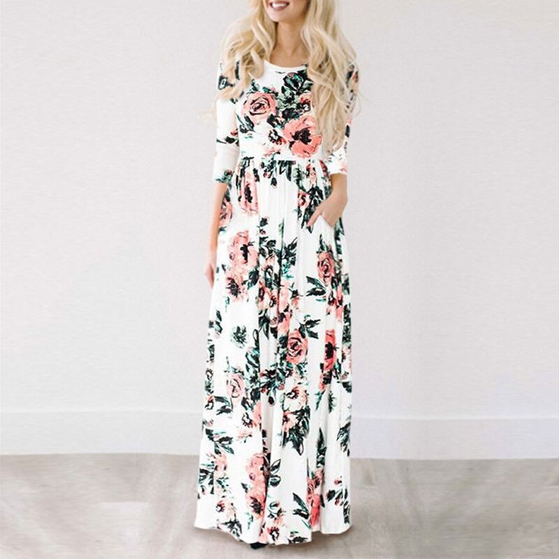 Summer Maxi Dress Women 2022 Pink Floral Print Boho Beach Dress Ladies Evening Party Long Dress Sundress Vestidos de festa 3XL