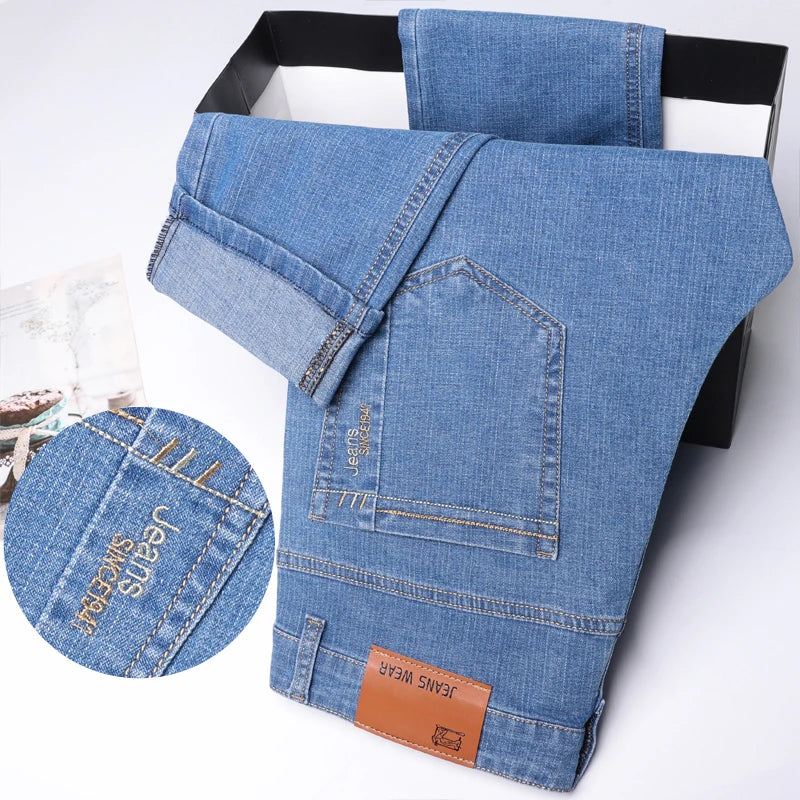 Men's Denim Jeans Thin Summer Straight Business Soft Fashion New High Quality Pants New Arrivals Dropship OL Work Trousers