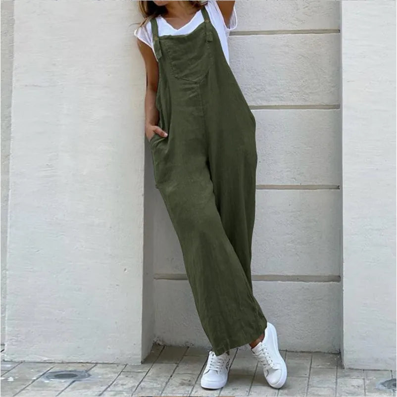 Preppy Wide Leg Pants Jumpsuit Women Green Causal Loose Monos Mujer Long Jumpsuits Summer Combinaison Femme 2023 Y2k Overalls