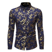 Mens Gold Rose Floral Print Shirts Brand Floral Steampunk Chemise White Long Sleeve Wedding Party Bronzing Camisa Masculina New