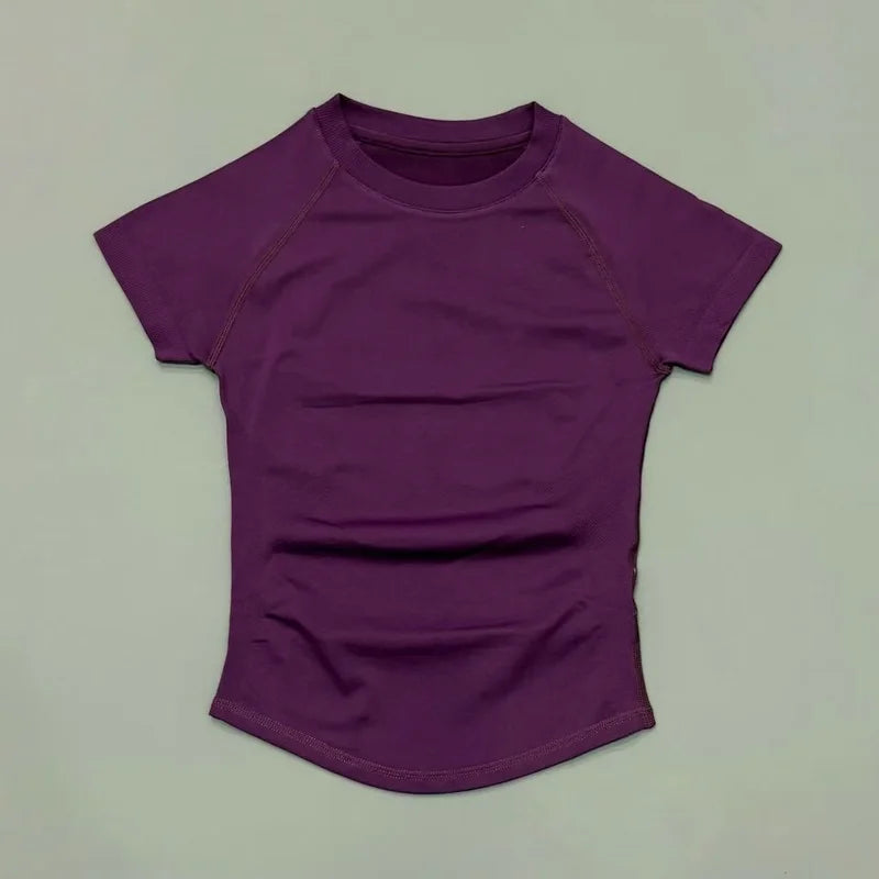 HISTELLO Sport Short Sleeve Top Women Gym Yoga Top Workout Clothes Sports T Shirt Fitness Activewear Running Tight Tops