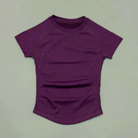 HISTELLO Sport Short Sleeve Top Women Gym Yoga Top Workout Clothes Sports T Shirt Fitness Activewear Running Tight Tops
