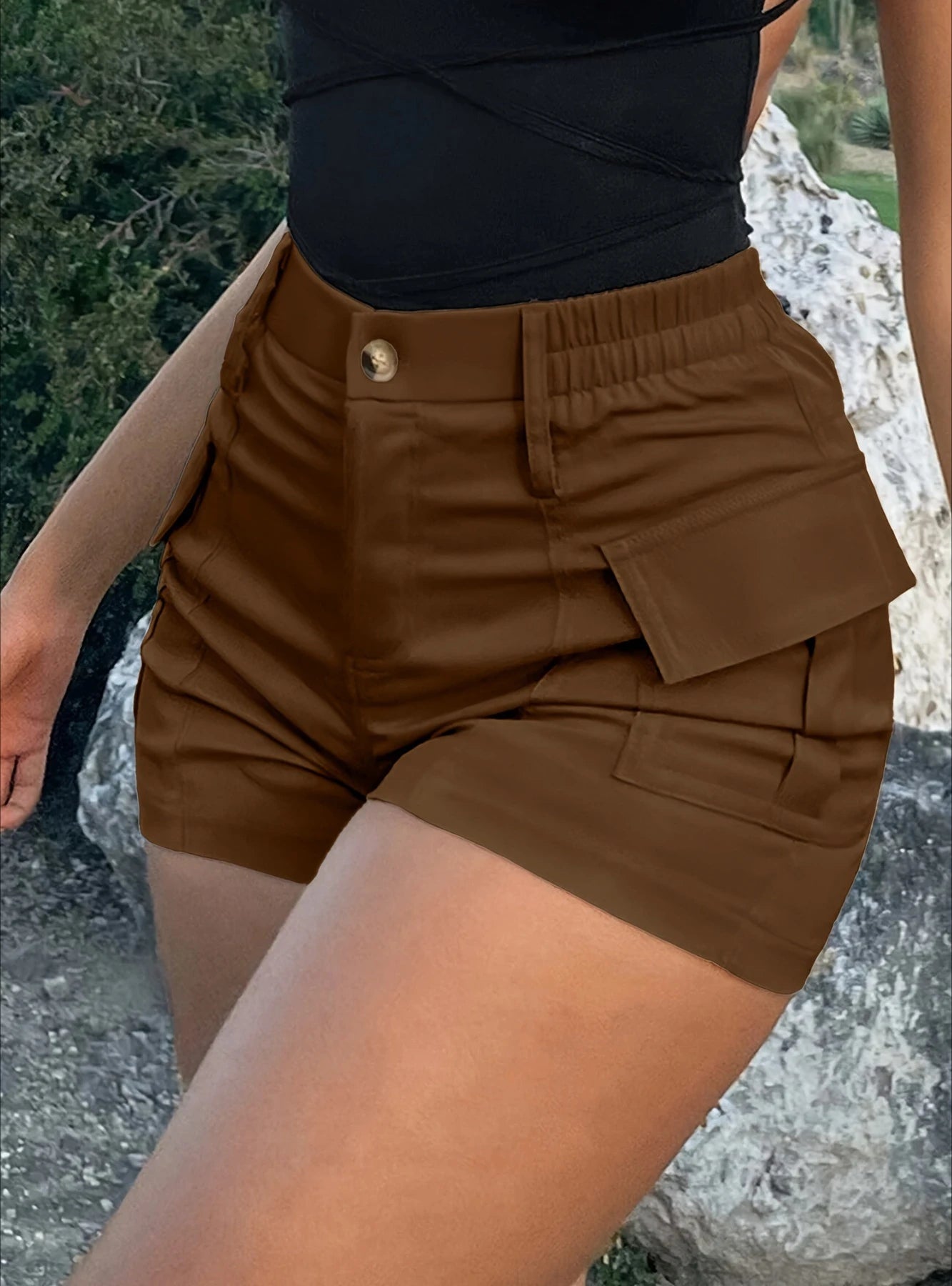 2025 Spring Casual Women's Short Pants High Waist Button Streetwear Y2K Short Pocket Cargo Shorts