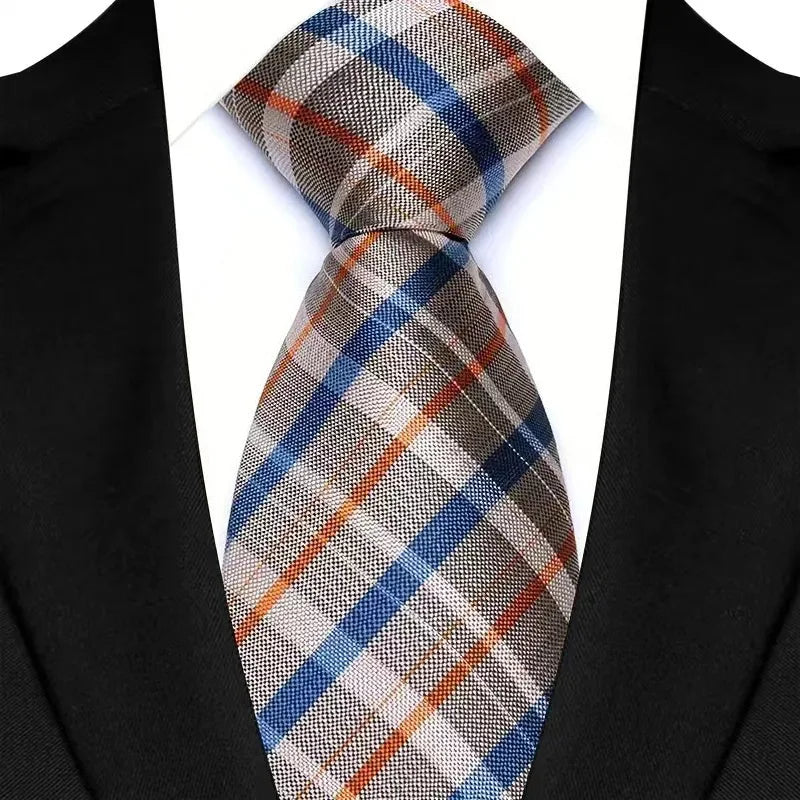 Luxury 8CM Mens Ties Plaid Checks Stripes Classic Business Necktie Jacquard Woven Neck ties For Men Groom Wedding Party Neckwear