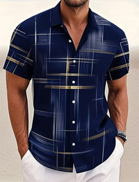 Men's Geometric Plaid Button Shirt Casual Fashion Outdoor Vacation Street Trend Turndown Shirt 3D Printed Short Sleeve Shirts