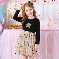 DXTON Princess Kids Dress Heart Sequined Girls Dress Winter Long Sleeve Children Clothing Tutu Flare Sleeve Kids Party Dresses