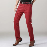 Men's Jeans Pure White Fashion Elastic Slim Youth Slimming Straight Leg Male Pants Business Casual Middle Age High End Trousers