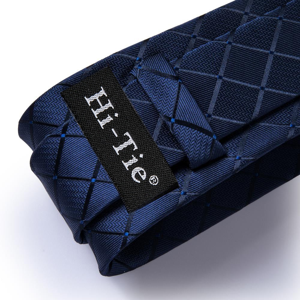 Hi-Tie Blue Business Solid 100% Silk Men&#39;s Tie NeckTie 8.5cm Ties for Men Formal Luxury Wedding High Quality Gravata