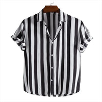 2024 men's shirt button shirt summer shirt 8 color short -sleeved striped striped lapel fashion Hawaiian casual beach shirt