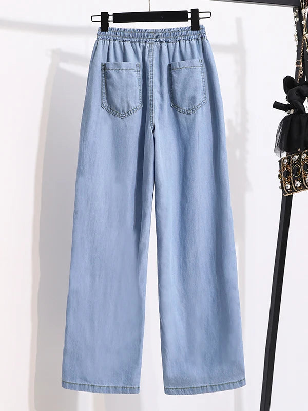 Wide Leg Jeans Women Summer Thin High Waist Draped Straight Loose plus Size Slimming Ice Silk Long Pants Casual Trousers