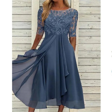 Evening Dress Vestidos Dresses 2025 Woman Elegant Temperament Gentle SlimI Irregular Solid Color Fashion Banquet Chiffon French