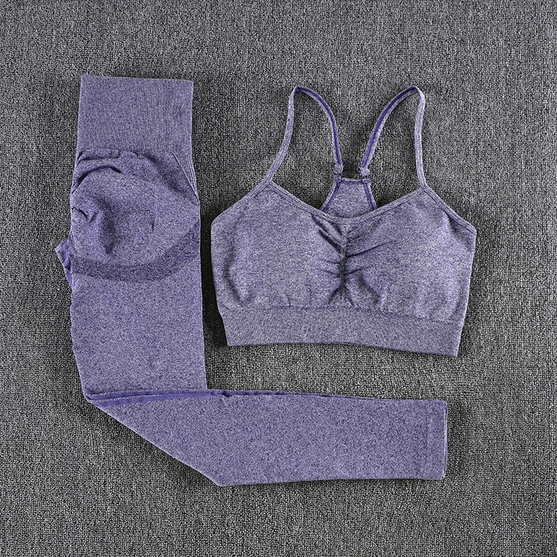 2 Piece Seamless Yoga Set Sports Tracksuit Women Gym Two Piece Set Clothing Fashion Fitness Suits Outfit Bra Leggings Sportswear