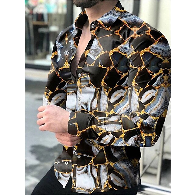 Fashion New Design Men's Top Button Lapel Long Sleeve Shirt Prom Casual Outdoor Street Pattern Blue Gold 2023 Plus Size 6XL