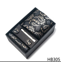 2025 New Design Fashion Brown Paisley Tie Handkerchief Cufflink Set For Men Necktie Clothing Accessories Birthday Present