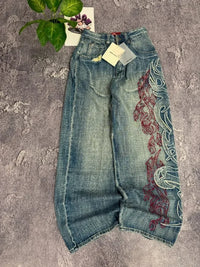 Y2K Fashion Pattern Embroidery Baggy Jeans Men and Women High Street Vintage Hip Hop Casual Couple High Quality Wide-leg Pants