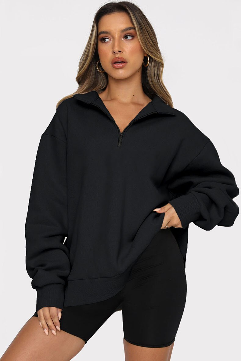 Nsangu 2023 Women Winter Hoodies Women's Casual Very Nice Top Half Zipper Pullover Long Sleeve Sweatshirt Pure Color Hoodies