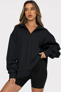 Nsangu 2023 Women Winter Hoodies Women's Casual Very Nice Top Half Zipper Pullover Long Sleeve Sweatshirt Pure Color Hoodies