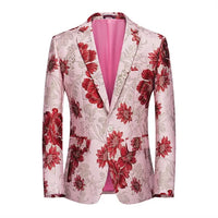 New Men Fashion Flower Suit Luxury Jacquard Jacket Homme Wedding Ball Party Single Button Blazer Singer Stage Performance Coat
