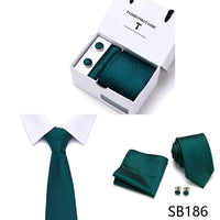 High Quality 7.5 cm Stripe Blue Tie Pocket Square Cufflinks Set For Men Gift Box Wedding Gravatas Fit Workplace