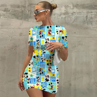 Disney Mickey Mouse Print Bodycon Dress - Women's Short Sleeve Club Party Dress