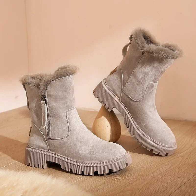 Snow Boots Women 2023 Winter Warm Fashion Designer Platform Boots Gladiator Non-slip Short Plush Flats Suede Shoes Mujer