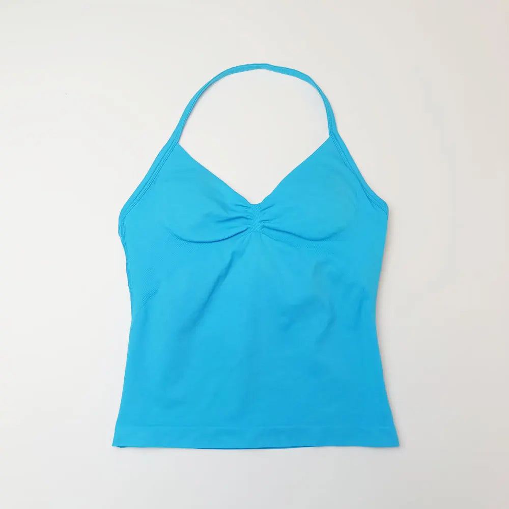 NCLAGEN Longline Strappy Top Sports Women's Yoga Vest With Built In Bra Fitness Top Gym Beautiful Back Running Workout Halter
