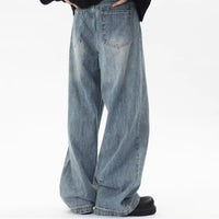 Loose Straight Jeans Men's Summer Casual Drooping Wide-leg Floor Trousers Chrome Darts Rhinestones Cooling Pants Man Jackets Top