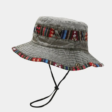 Ethnic Style Retro Drawstring Fisherman's Hat Female Summer Outdoor Sunscreen Shading Mountaineering Hat Male Western Cowboy Hat