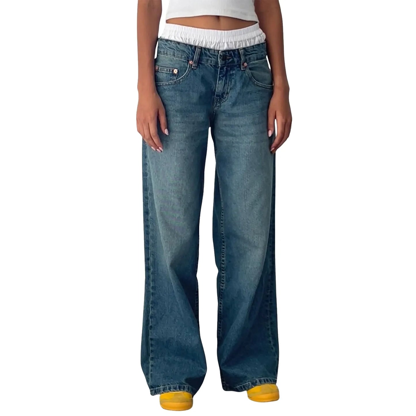 Retro Washed Jeans Women'S Design Sense Mid Waisted Straight-Leg Pants Loose Wide-Leg Mopping Pants Jeans Pants For Woman Jean