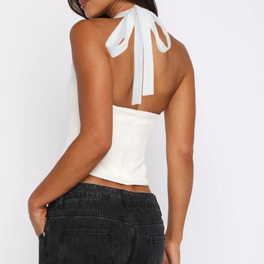 Sexy Steel Ring Type Wrapped Chest Hollow Out Tank Top Women Backless Bare Midriff Halter Crop Tops Tube Top Cropped Vest