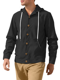 European and American Men's Button-up Shirt Loose Cotton Linen Casual Simple Beach Hooded Long-sleeved Jacket
