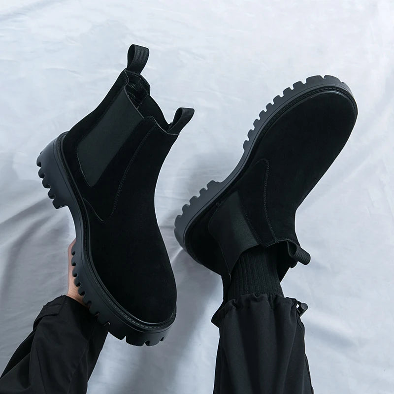 Men Chelsea Boots Retro Comfortable Ankle Boots 2025 Fashion Black Brown Comfortable Fashion British Style Thick-soled Heighteni