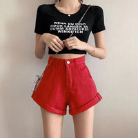 2023Candy Color Denim Shorts Women Summer Pink Sexy High Waist Crimping Jeans Shorts Solid Casual Female Shorts 11 colors choose