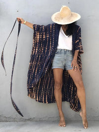 Fitshinling Summer Vintage Kimono Swimwear Halo Dyeing Beach Cover Up With Sashes Oversized Long Cardigan Holiday Sexy Covers