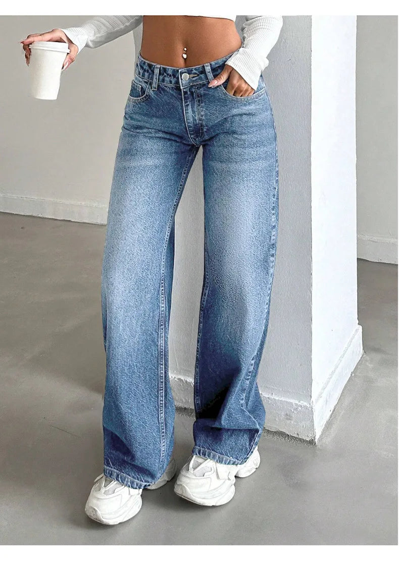 Elastic denim jeans 2025 new fashion low waist loose and trendy women's jeans