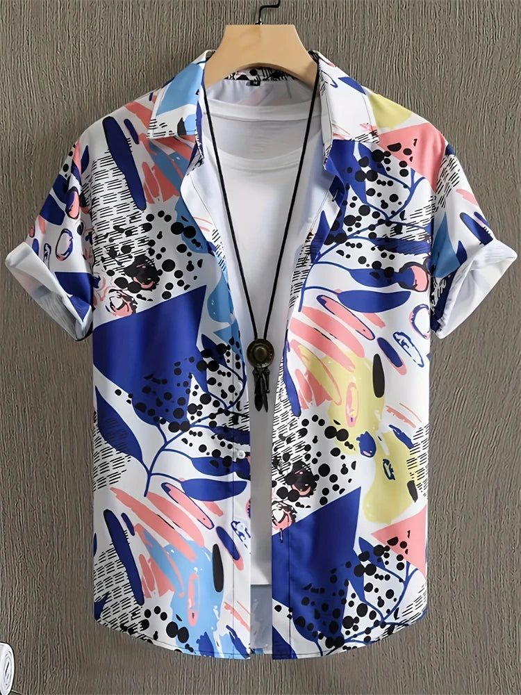 Men's Lapel Button Down Shirt T-Shirt New Floral Print Hawaii Beach Vacation Short Sleeve Breathable Fashion Men's Shirt Tops