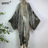 WINYI Summer Bohemian leopard print Beach Wear Swim Suit Cover up Europe women Cardigan colorful sexy Holiday long Sleeve Kimono