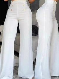 Elegant Casual  High Waist Wide Leg Pants Fashion Loose Button Long Pant Office Solid Spring Autumn Womens Clothing New Pant