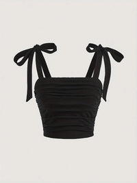 Solid Tie Shoulder Ruched Wide Strap Slim Fit Crop Top for Women Summer 2025 Y2K Clothes Pink Backless Cami Top Streetwear
